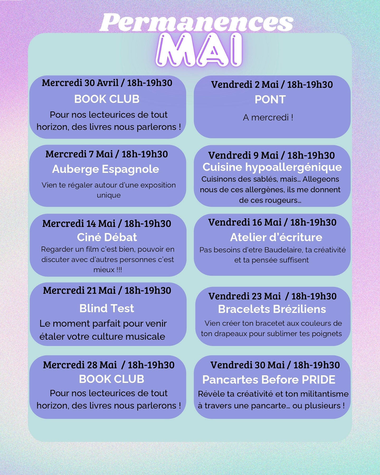 Atelier d'écriture • Agenda