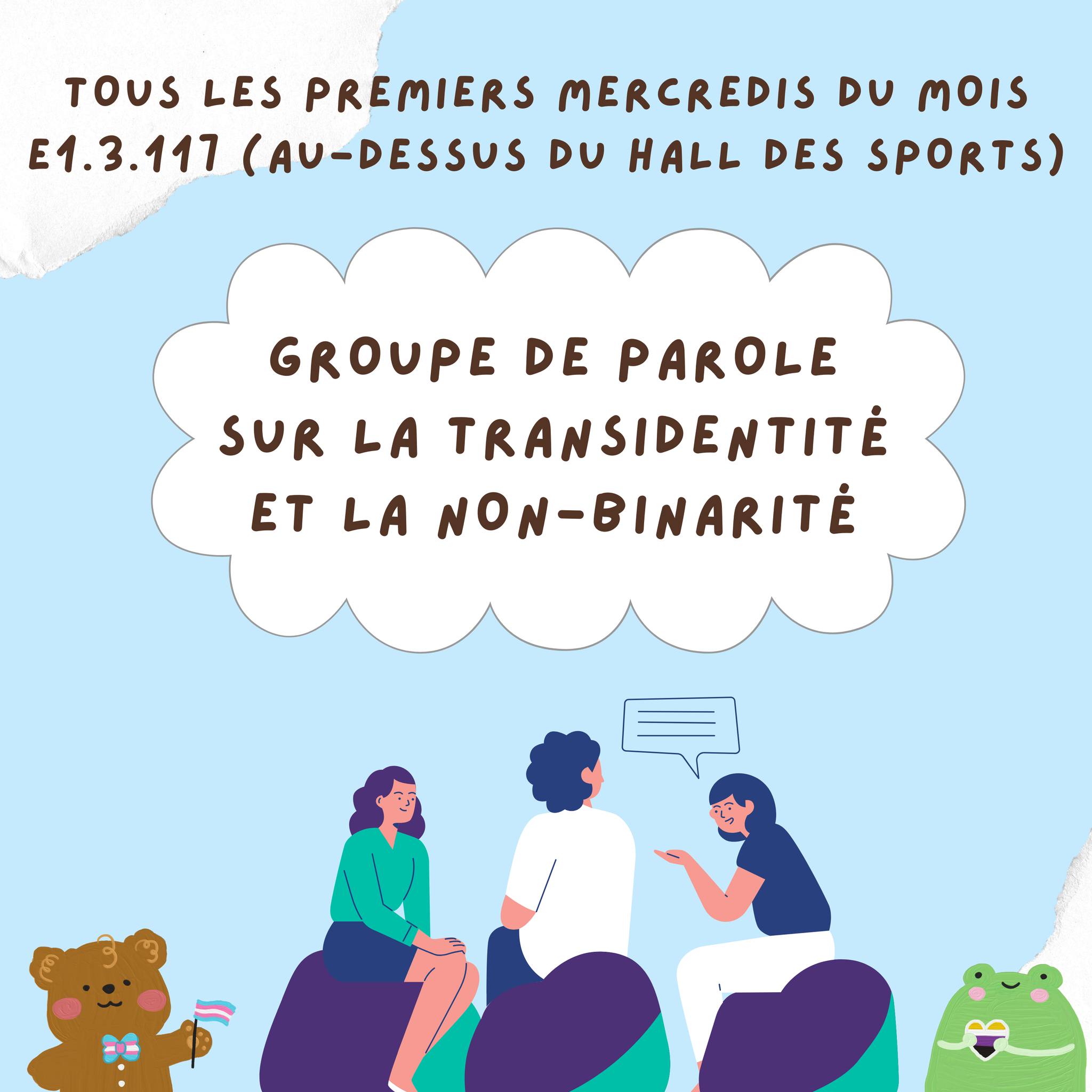 Groupe de parole sur la transidentité et la non-binarité • Agenda