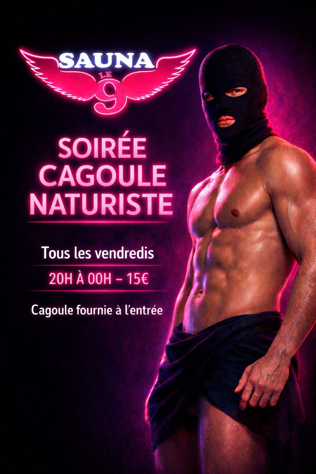 Sauna/cruising mixte - soirée cagoule natiruste dès 20h