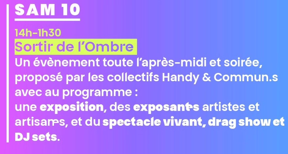 Sortir de l'ombre • Agenda